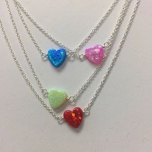 Opal Resin Hearts in Sterling Silver Chain, NWT